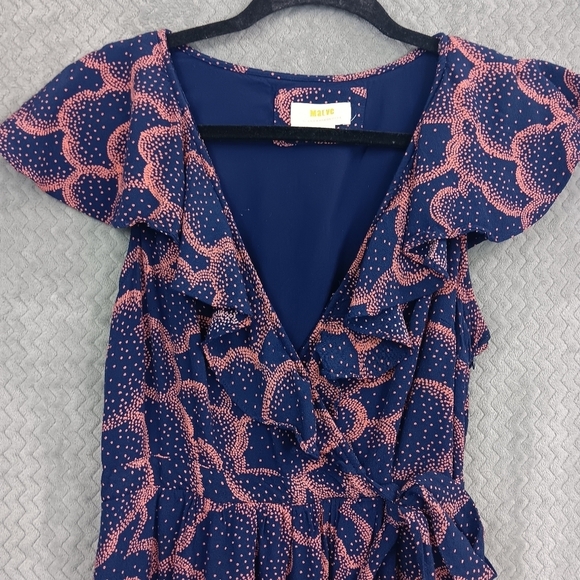 MAEVE Anthropologie Rosalia Mini Dress Women's 8 Navy Faux Wrap Ruffle Romantic - Picture 6 of 10
